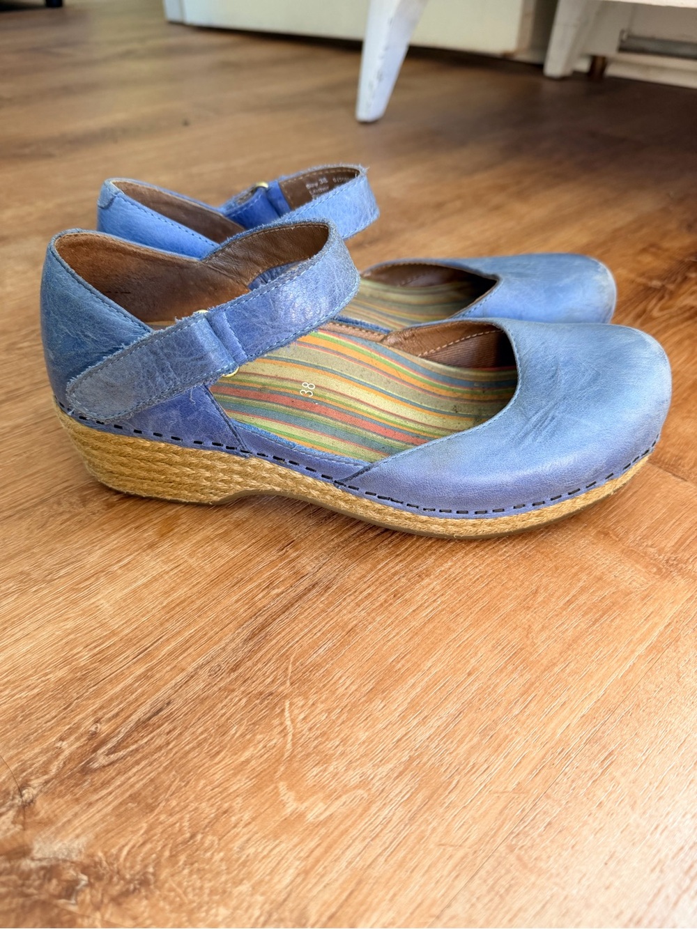 Dansko Jute Maryjane Clog Blue Leather Mary Jane Wedge Shoes